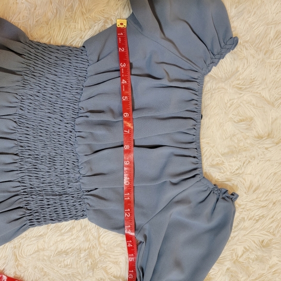 SHEIN LUNE Dusty Blue Shirred Waisted Frill Trim Peplum Blouse size XS - Picture 4 of 5